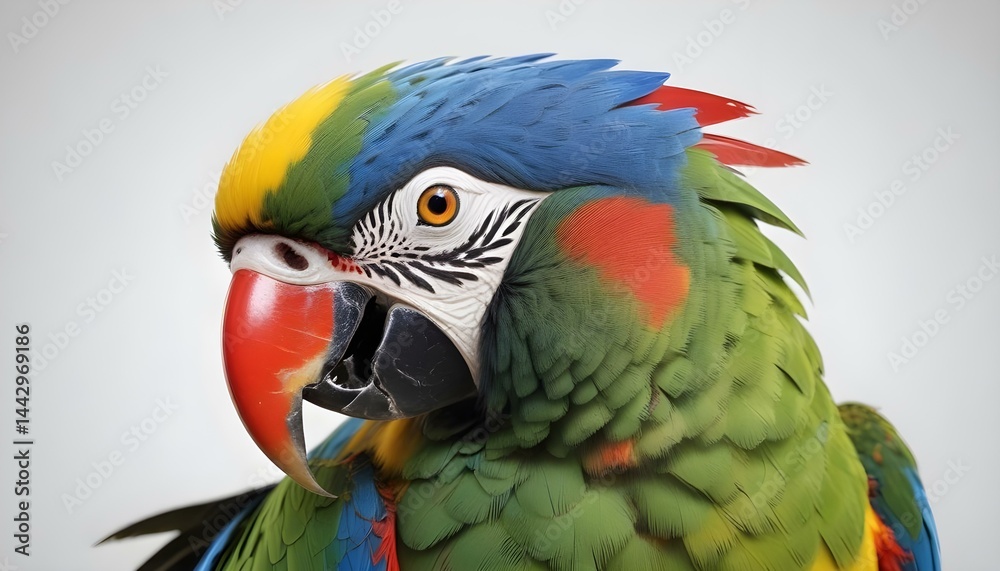 Obraz premium Stunning portrait of a vibrant macaw, showcasing its colorful feathers and striking features.