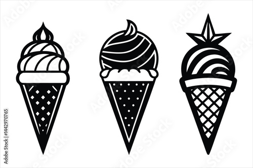 vintage black and white line drawing of an ice cream