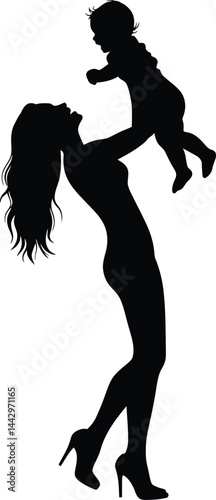 Silhouette of a Mother Holding Her Child in Joy