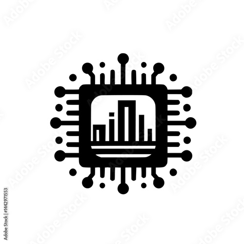 Conceptual Minimalist Vector Icon: CPU Chip with Abstract Cityscape Inside, Representing Smart City Technology & Data Processing