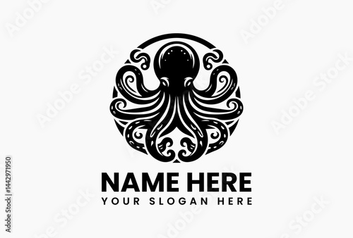 Stylized octopus logo icon in vector format, isolated marine animal illustration on white background for aquatic brand and sea-themed identity 