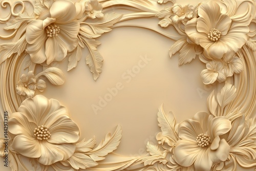 Wallpaper Mural Ornate floral design in a light beige frame. Torontodigital.ca