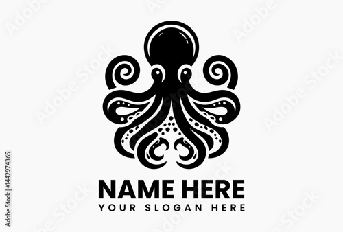 Minimal octopus logo icon vector, clean tentacled sea creature silhouette isolated on white background for oceanic and modern branding 