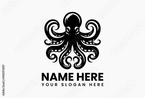 Minimal octopus logo icon vector, clean tentacled sea creature silhouette isolated on white background for oceanic and modern branding 
