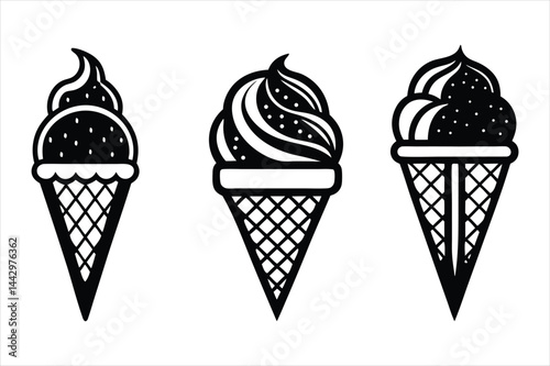 vintage black and white line drawing of an ice cream
