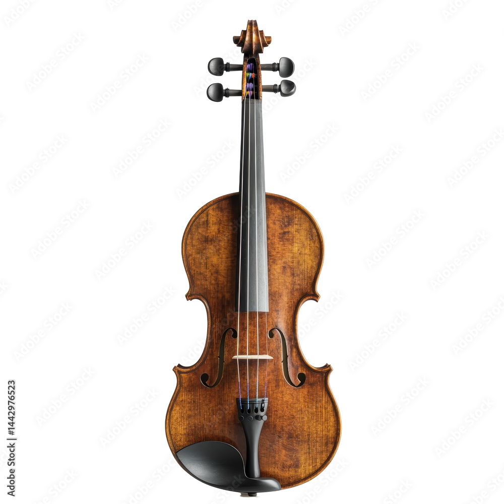 Fototapeta premium A detailed illustration of a classic violin placed against a backdrop of color stripes, suggestive of a national flag or abstract art.