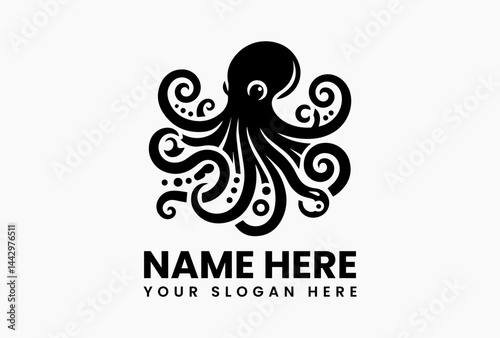 Minimal octopus logo icon vector, clean tentacled sea creature silhouette isolated on white background for oceanic and modern branding 