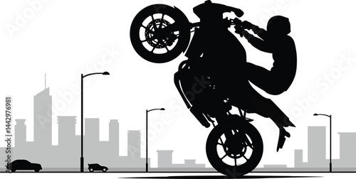 Wheelie Motorcyclist Silhouette Vector Art