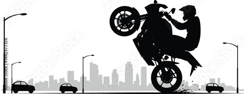 Wheelie Motorcyclist Silhouette Vector Art