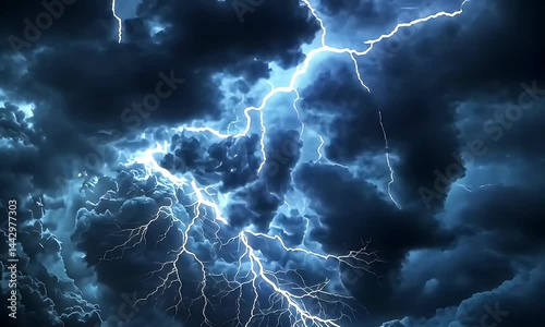 Storm clouds with lightning bolt.