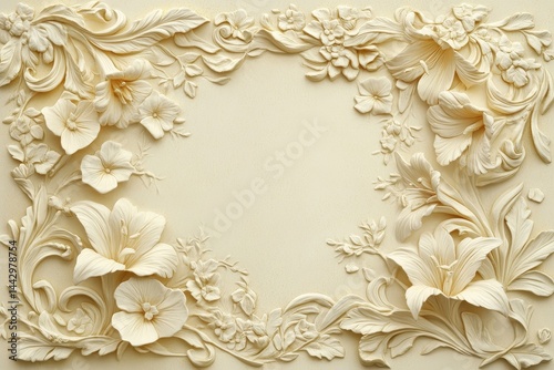 Wallpaper Mural Ornate floral carving design on a cream background. Torontodigital.ca