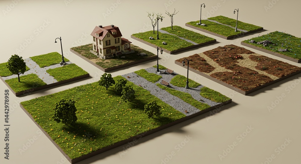 A series of images of houses and streets