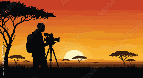 Documentary Filmmaker Silhouette on African Savanna