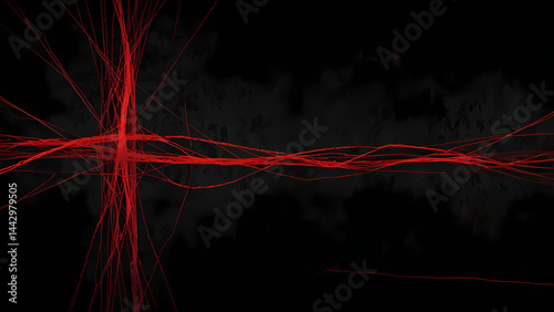 Fine Red Line Over Textured Black Canvas