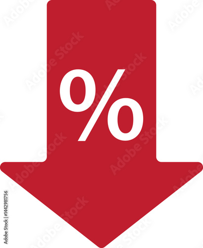 Red arrow pointing downward with percentage in the center
