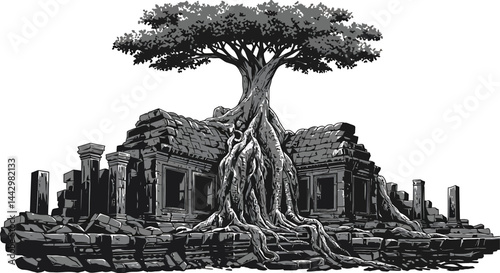 Ancient Tree Ruins Vector