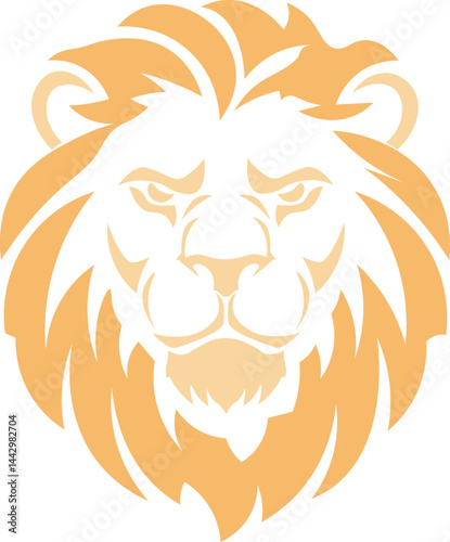 Vector illustration of a lion head in golden tones with sharp, modern shapes, perfect for logos, tattoos, or strong graphic designs.