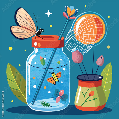 vector illustration of a glass jar with bee