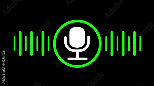 Dynamic Green Audio Waveform Animation  with  Green Circle Microphone