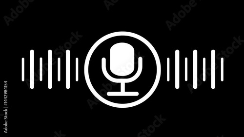 Dynamic White Audio Waveform Animation with  White Circle Microphone 