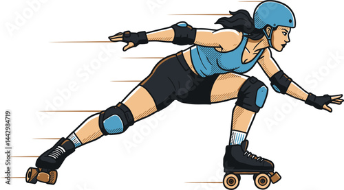 Roller Derby Athlete Turn, Vector Art