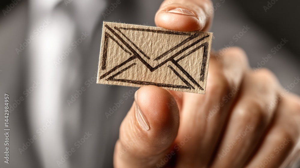 Fototapeta premium Hand Holding Wooden Email Icon for Communication Concept