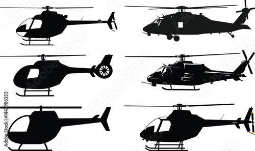 Black Helicopter Silhouettes Set – Military and Civilian Designs