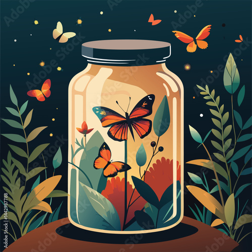 vector illustration of a glass jar with bee