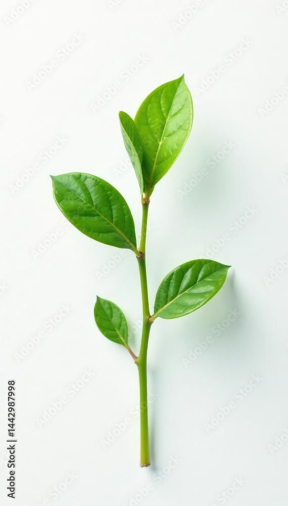 Single sprout against a plain white background with subtle texture, isolated, greenery, plant Single sprout against a plain white background with subtle texture, isolated, greenery, plant