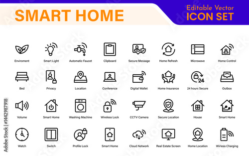 Smart Home Device Icon Pack. Modern Line Art, Outline Vector Set, Minimal, Digital, Professional, Easy to Use