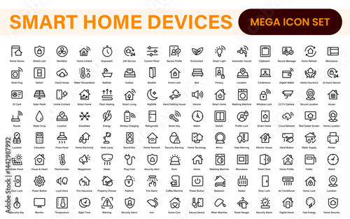 Smart Home Device Icon Pack. Modern Line Art, Outline Vector Set, Minimal, Digital, Professional, Easy to Use