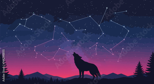Howling Wolf Under the Stars: Vector Art