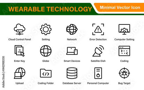 Wearable Technology Icons – Minimal Outline Vector Set for Smart Gadgets, Fitness Trackers, Smartwatches and AR Devices – Line Illustration Pack