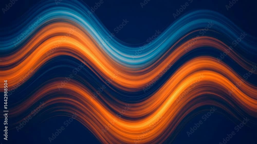 Abstract Wavy Lines Background - A dynamic abstract background featuring vibrant orange and blue wavy lines flowing across a dark navy backdrop. The smooth Abstract Wavy Lines Background - A dynamic abstract background featuring vibrant orange and blue wavy lines flowing across a dark navy backdrop. The smooth