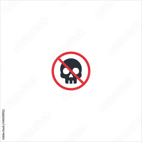 Flat vector icon of skull with prohibition symbol, concept of danger prevention, safety, antivirus, toxicity or restricted content.