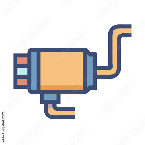 Colorful Exhaust Muffler Icon - Flat Vector Silencer for Vehicle and Auto Design