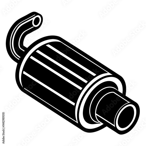 Silhouette Exhaust Muffler Icon - Isometric Vector Car Silencer for Engine & Repair Design