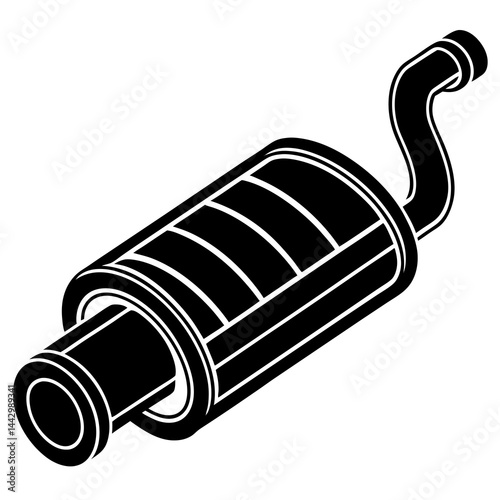 Silhouette Exhaust Muffler Icon - Isometric Vector Car Silencer for Engine & Repair Design