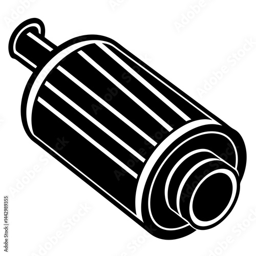 Silhouette Exhaust Muffler Icon - Isometric Vector Car Silencer for Engine & Repair Design