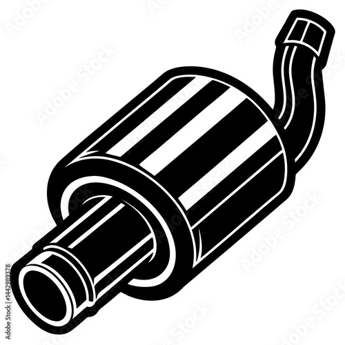 Silhouette Exhaust Muffler Icon - Isometric Vector Car Silencer for Engine & Repair Design