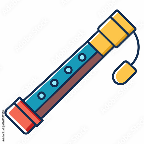 Flat Color Recorder Flute Icon Vector