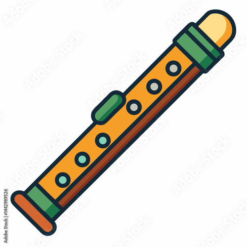 Flat Color Recorder Flute Icon Vector