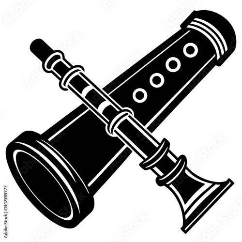 Clarinet or Shehnai Icon - Black Silhouette Woodwind Instrument Vector