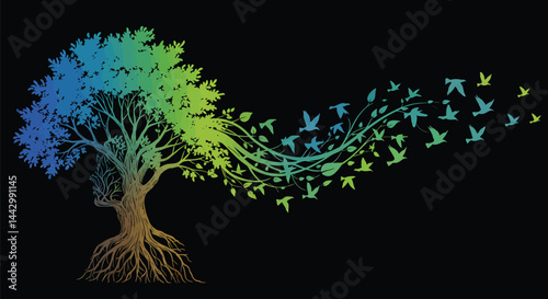Human to Tree Transformation: Surreal Vector Art