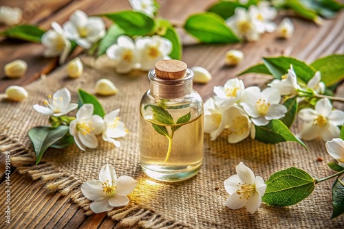 Obraz na płótnie Jasmine Aromatherapy Roll-On Oil: Organic Skincare Essential Oil Flat Lay w salonie