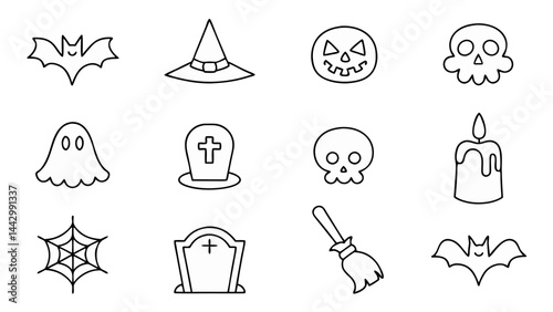 set of halloween icon vector on white background