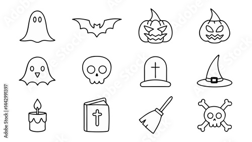 set of halloween icon vector on white background