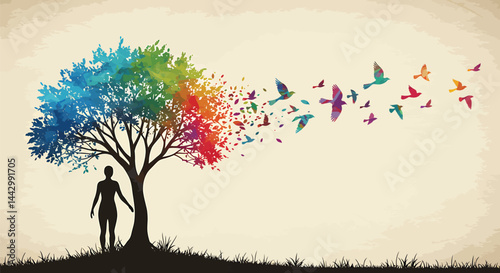 Human to Tree Transformation, Surreal Vector Art