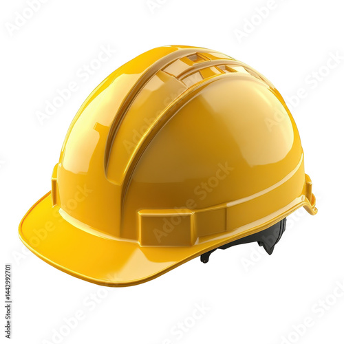 A bright, shiny yellow hard hat, likely used in industrial or construction settings, as a personal safety measure. photo