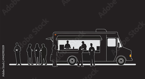 Food Truck Silhouette with Customers